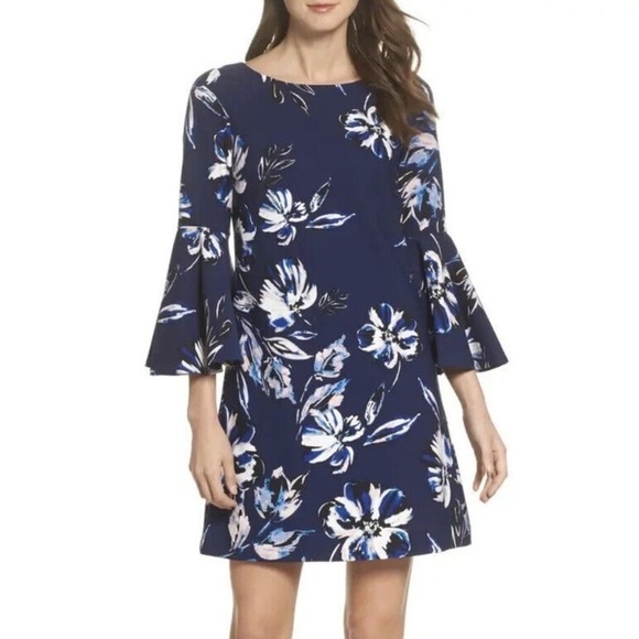 Eliza J Bell Sleeve Blue Floral Dress Size 20W - Picture 1 of 9